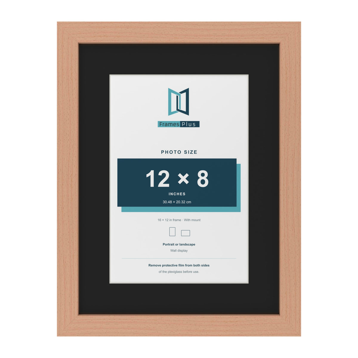 Beech 16 x 12 inch picture frame with a black mount for a 12 x 8 inch photo