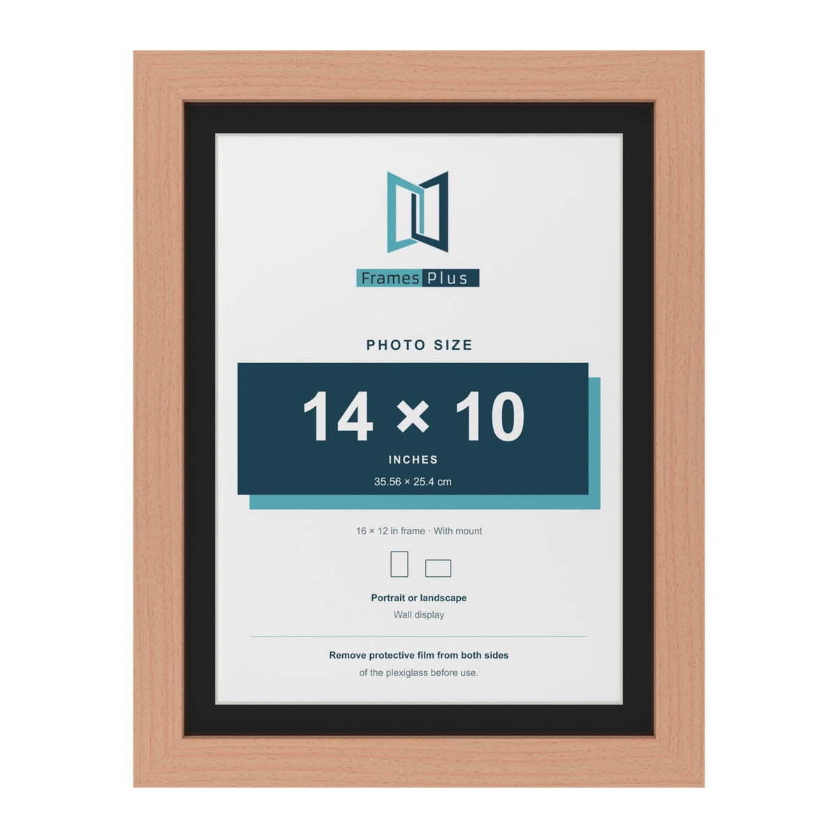 Beech 16 x 12 inch picture frame with a black mount for a 14 x 10 inch photo