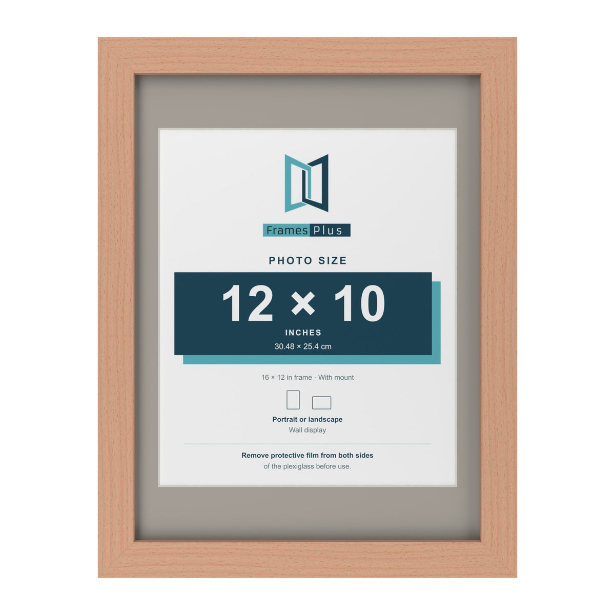 Beech 16 x 12 inch picture frame with a Dawn Grey mount for a 12 x 10 inch photo