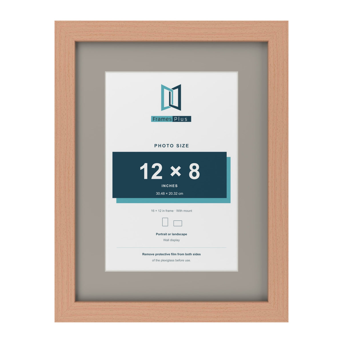 Beech 16 x 12 inch picture frame with a Dawn Grey mount for a 12 x 8 inch photo