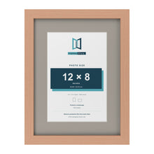 Beech 16 x 12 inch picture frame with a Dawn Grey mount for a 12 x 8 inch photo