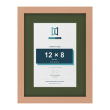 Beech 16 x 12 inch picture frame with a green mount for a 12 x 8 inch photo