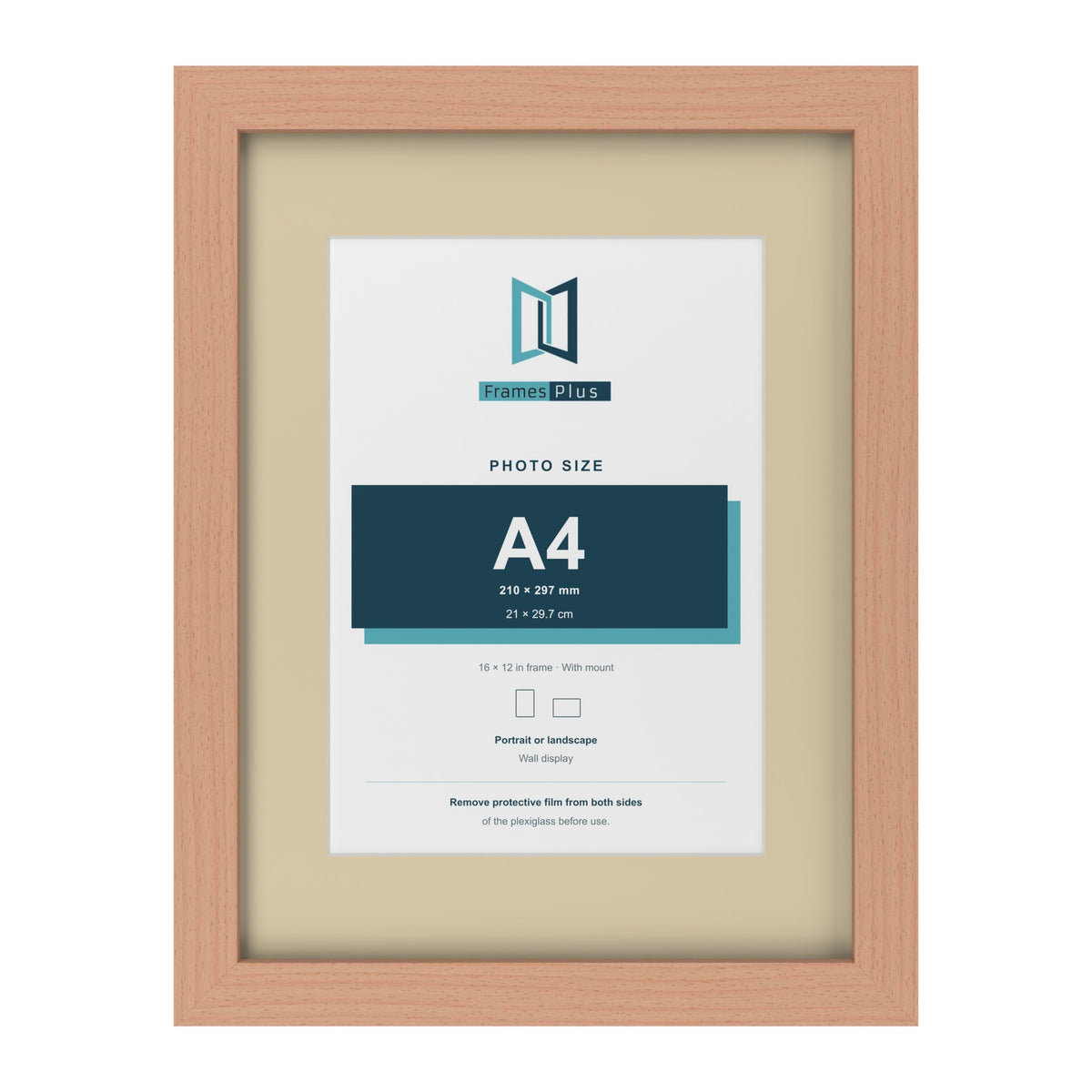 Beech 16 x 12 inch picture frame with an ivory mount for an A4 photo