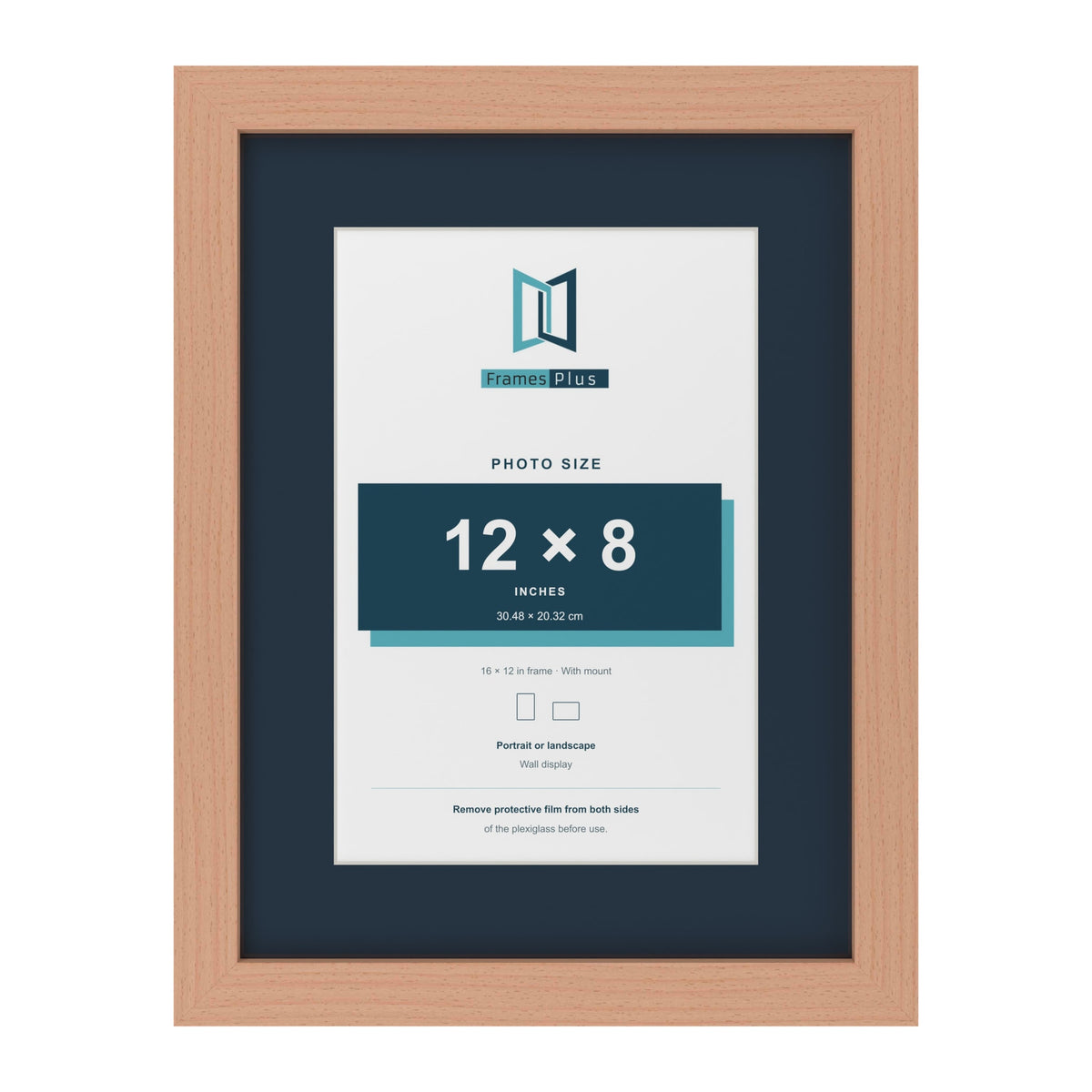Beech 16 x 12 inch picture frame with a Pacific Blue mount for a 12 x 8 inch photo
