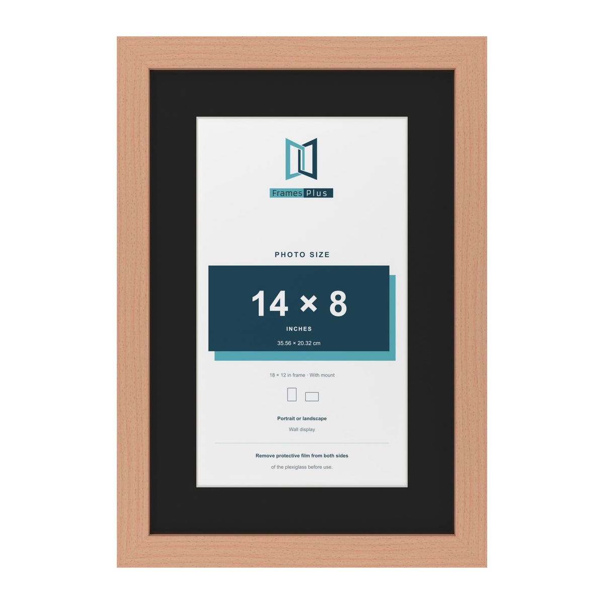 Beech 18 x 12 inch picture frame with a black mount for a 14 x 8 inch photo