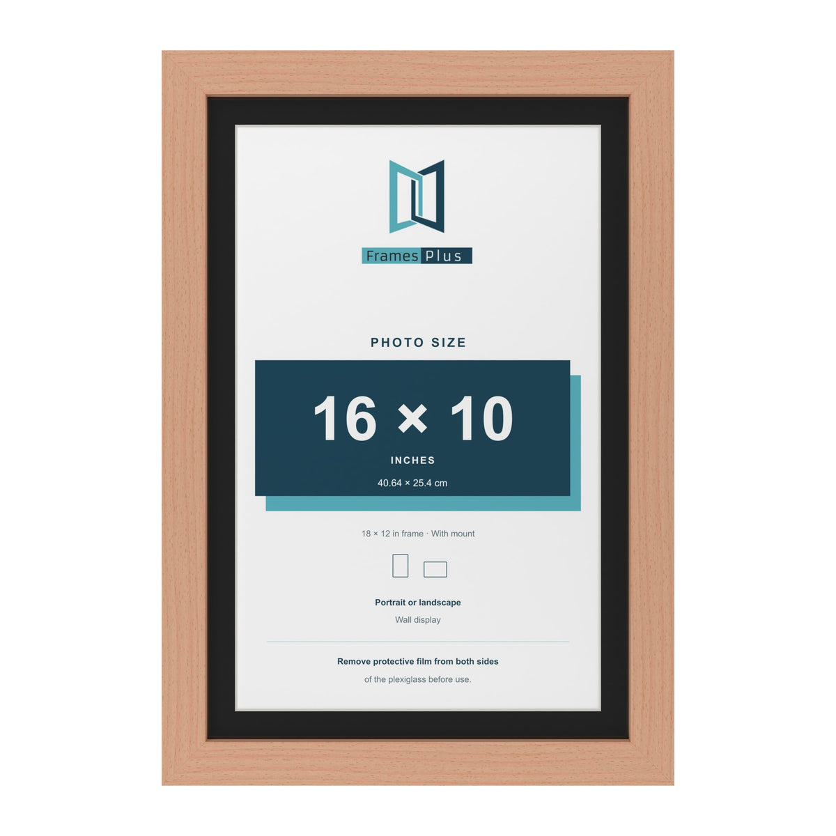 Beech 18 x 12 inch picture frame with a black mount for a 16 x 10 inch photo