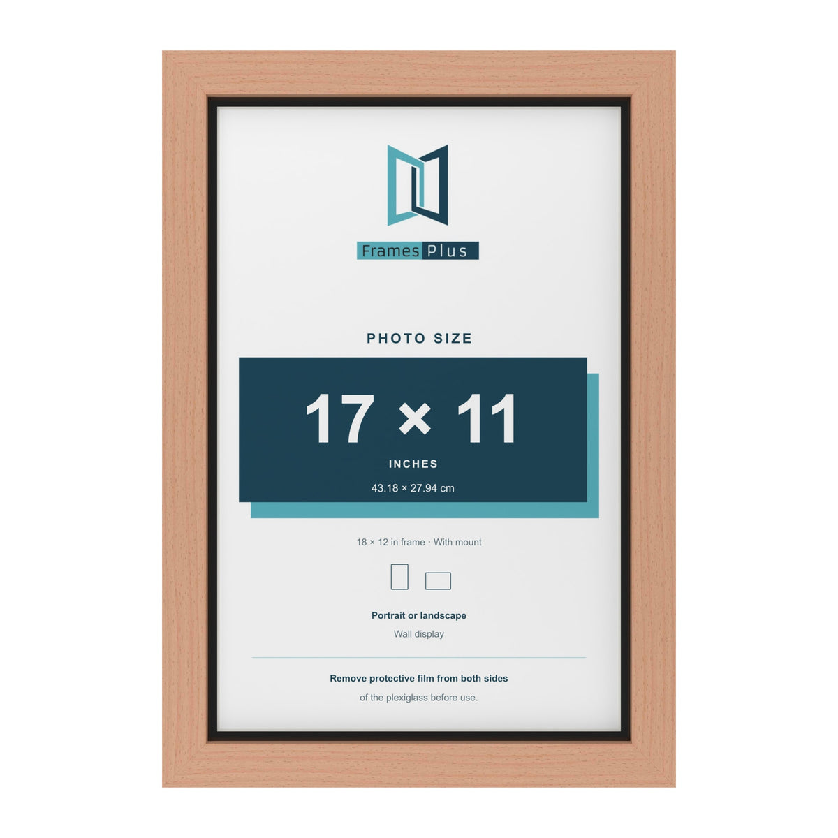 Beech 18 x 12 inch picture frame with a black mount for a 17 x 11 inch photo
