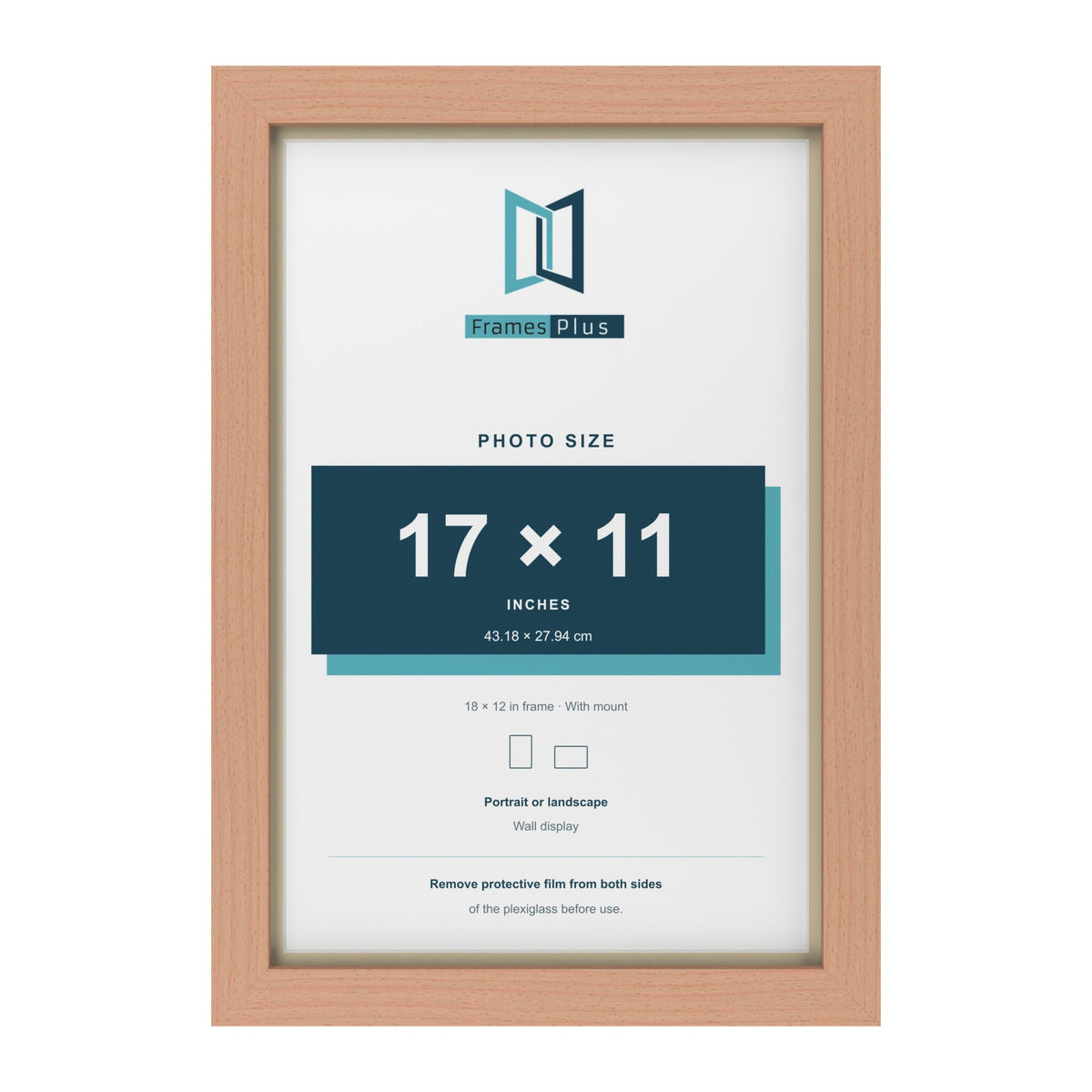 Beech 18 x 12 inch picture frame with an ivory mount for a 17 x 11 inch photo