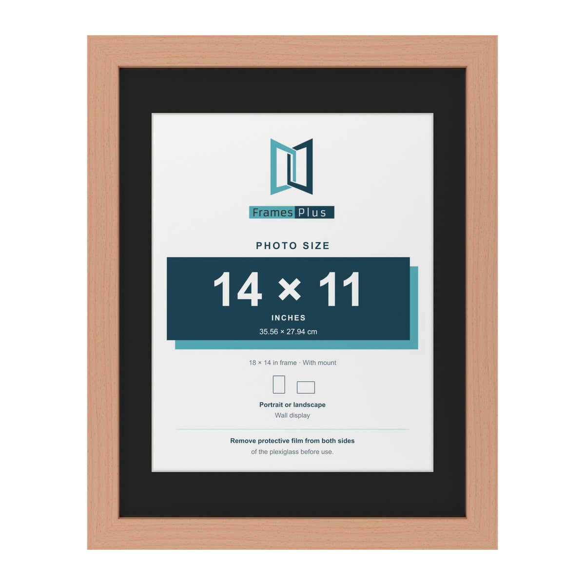 Beech 18 x 14 inch picture frame with a black mount for a 14 x 11 inch photo