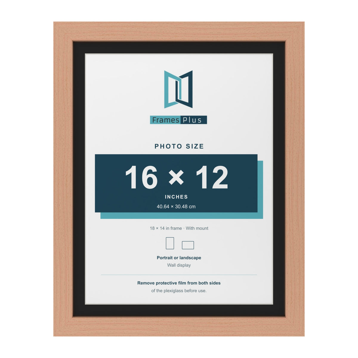 Beech 18 x 14 inch picture frame with a black mount for a 16 x 12 inch photo