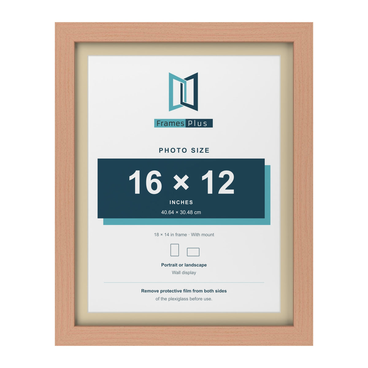 Beech 18 x 14 inch picture frame with an ivory mount for a 16 x 12 inch photo