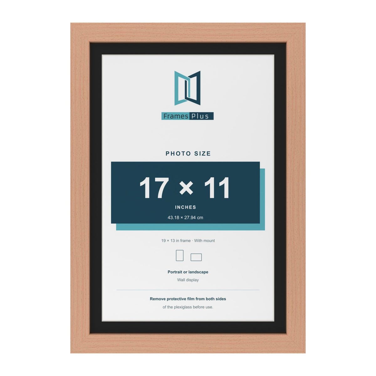 Beech 19 x 13 inch picture frame with a black mount for a 17 x 11 inch photo
