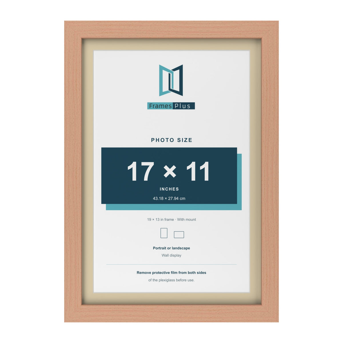 Beech 19 x 13 inch picture frame with an ivory mount for a 17 x 11 inch photo