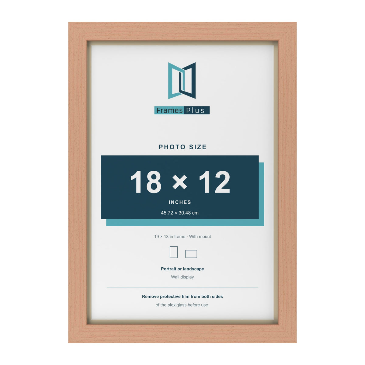 Beech 19 x 13 inch picture frame with an ivory mount for an 18 x 12 inch photo