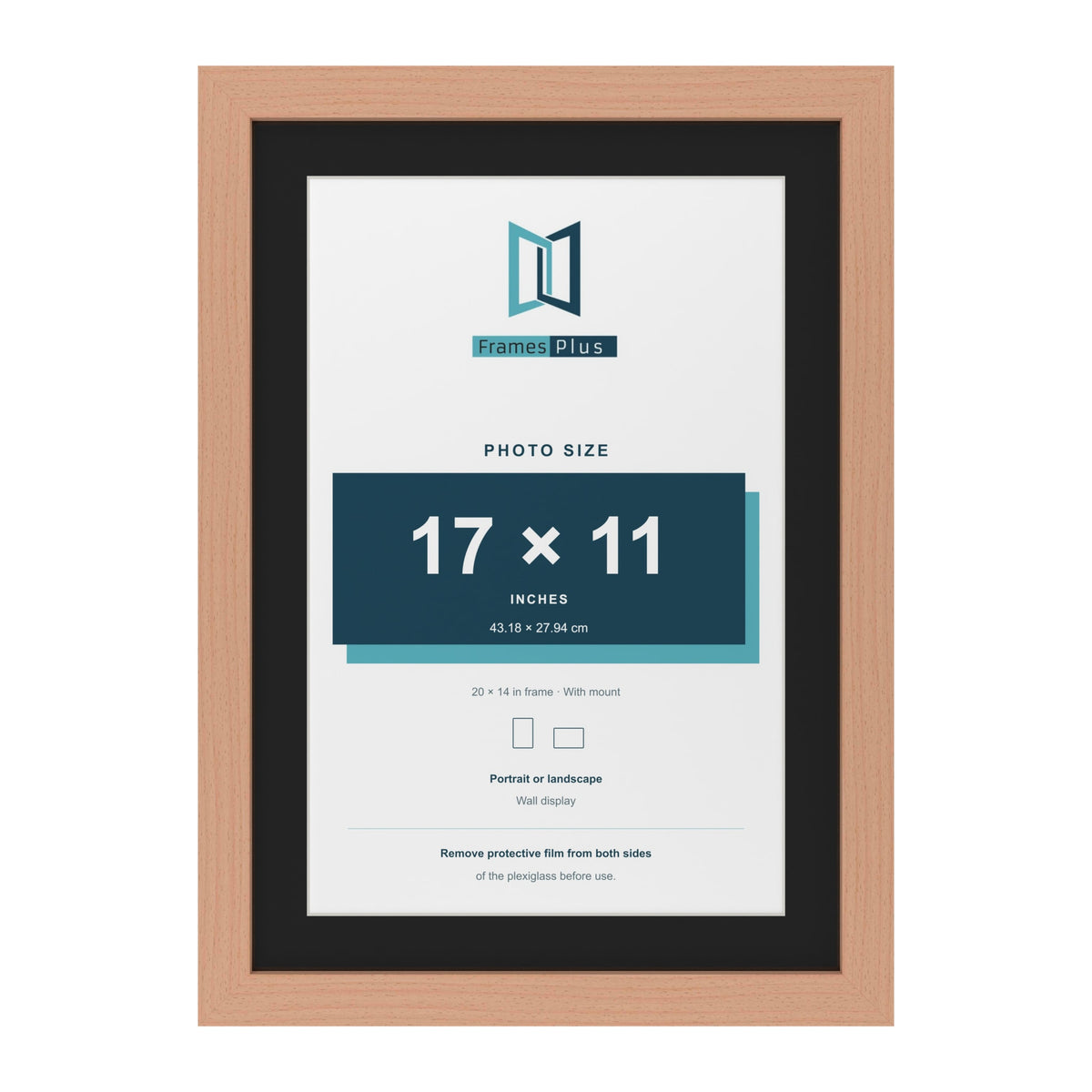 Beech 20 x 14 inch picture frame with a black mount for a 17 x 11 inch photo