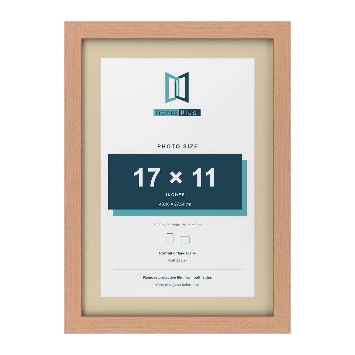 Beech 20 x 14 inch picture frame with an ivory mount for a 17 x 11 inch photo
