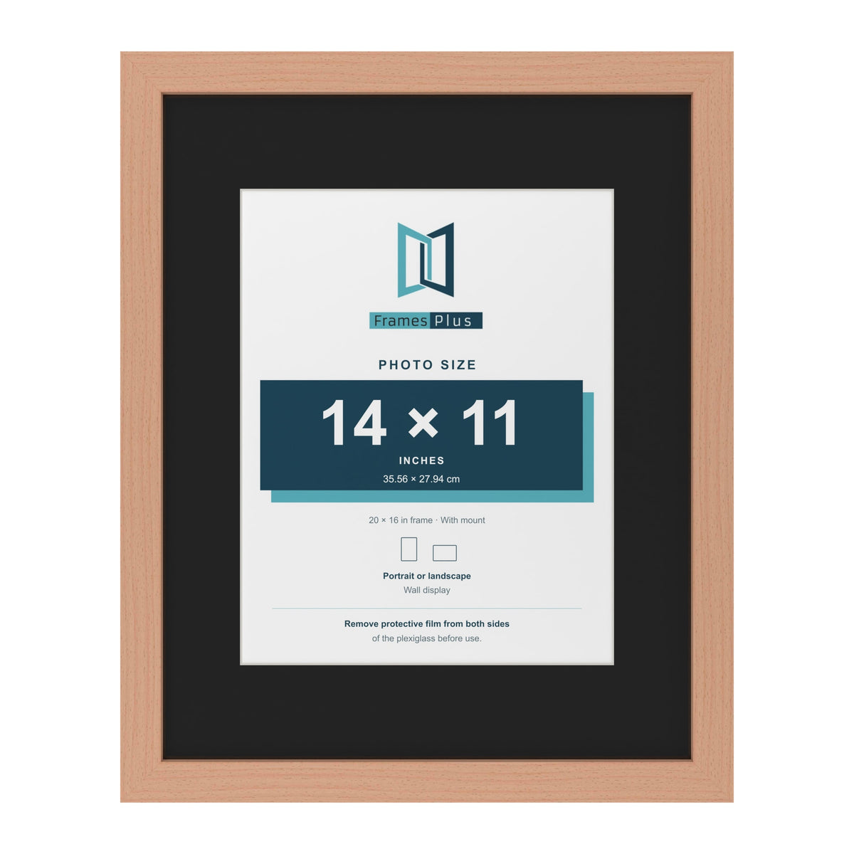 Beech 20 x 16 inch picture frame with a black mount for a 14 x 11 inch photo