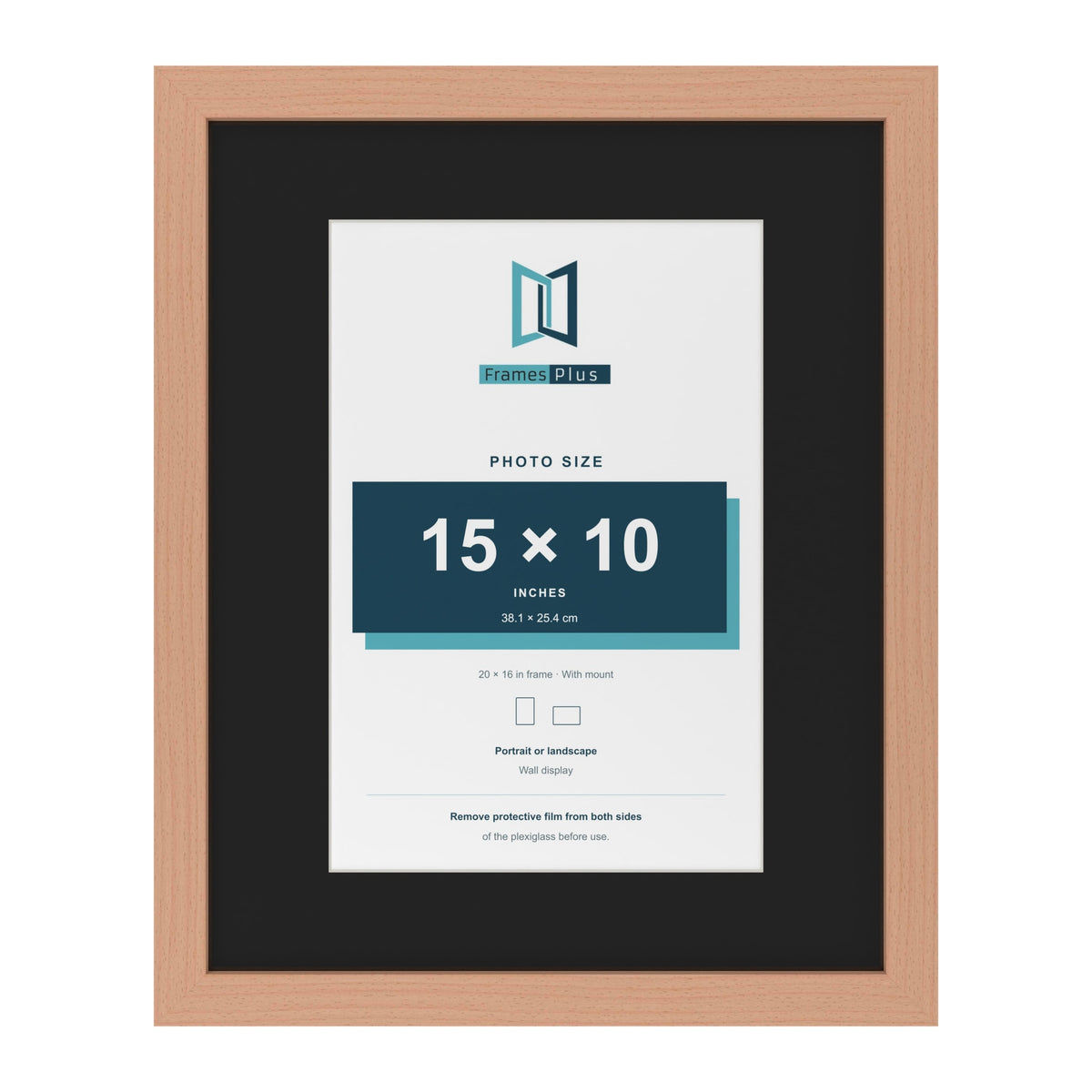 Beech 20 x 16 inch picture frame with a black mount for a 15 x 10 inch photo