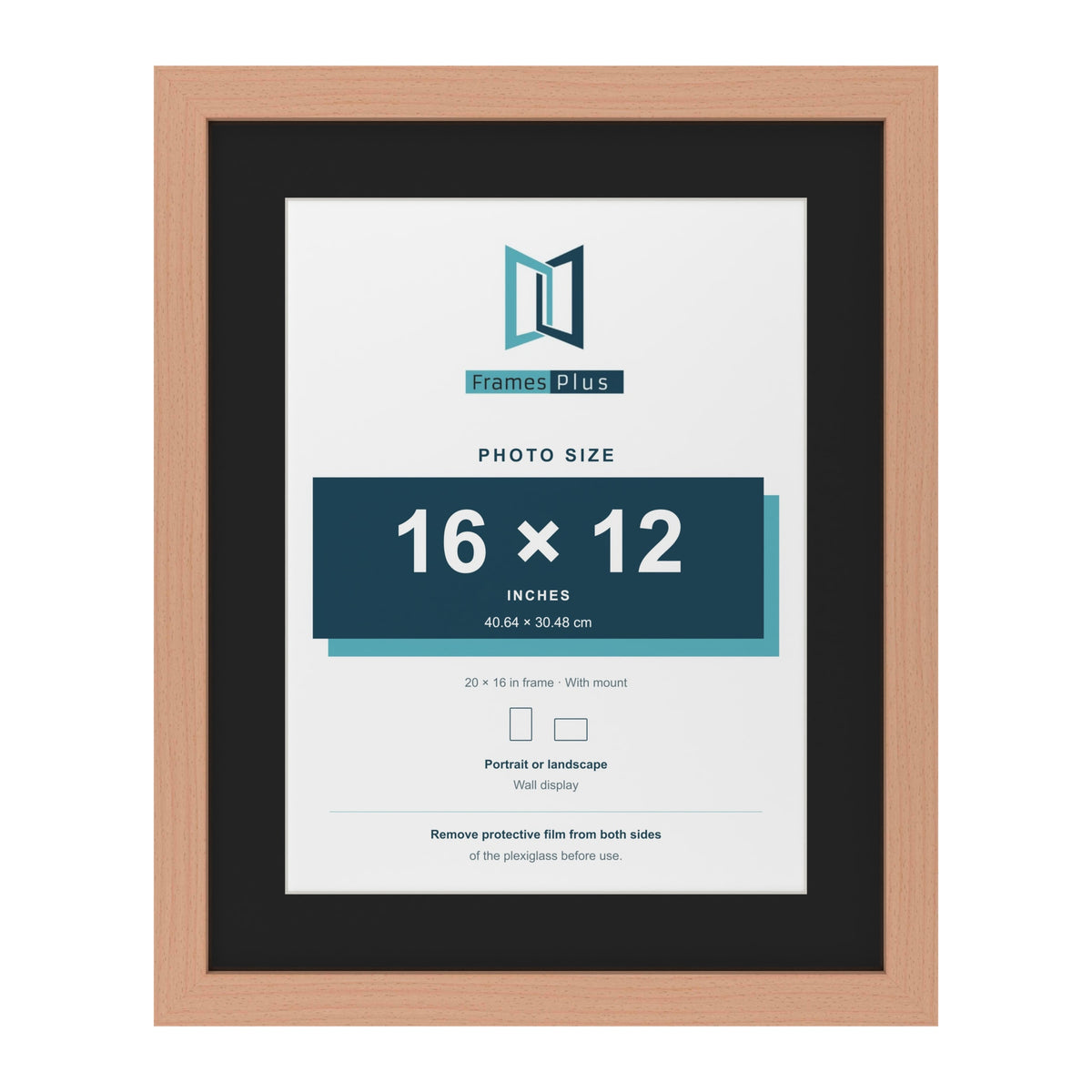 Beech 20 x 16 inch picture frame with a black mount for a 16 x 12 inch photo
