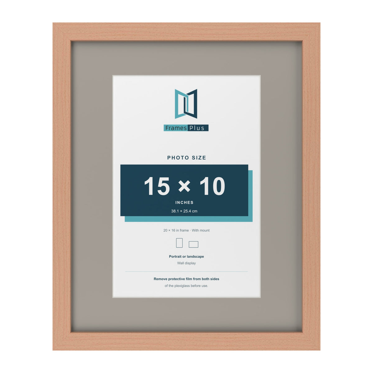 Beech 20 x 16 inch picture frame with a Dawn Grey mount for a 15 x 10 inch photo