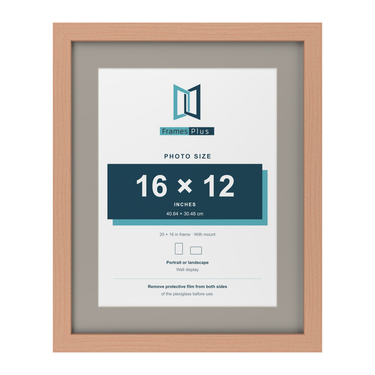 Beech 20 x 16 inch picture frame with a Dawn Grey mount for a 16 x 12 inch photo