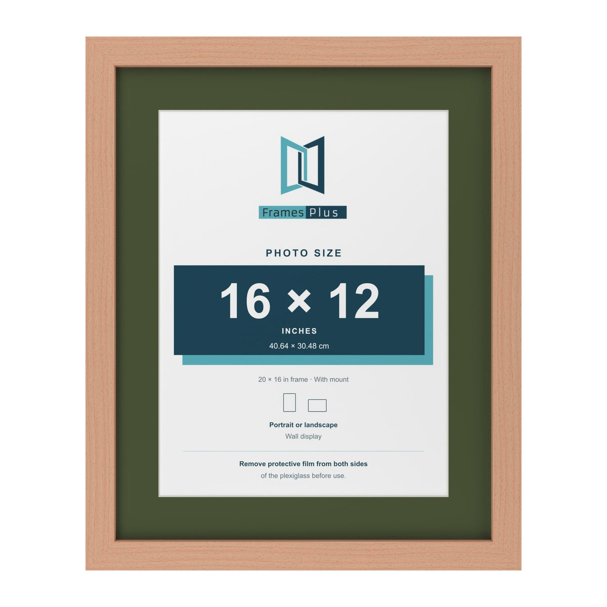 Beech 20 x 16 inch picture frame with a green mount for a 16 x 12 inch photo