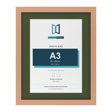 Beech 20 x 16 inch picture frame with a green mount for an A3 photo