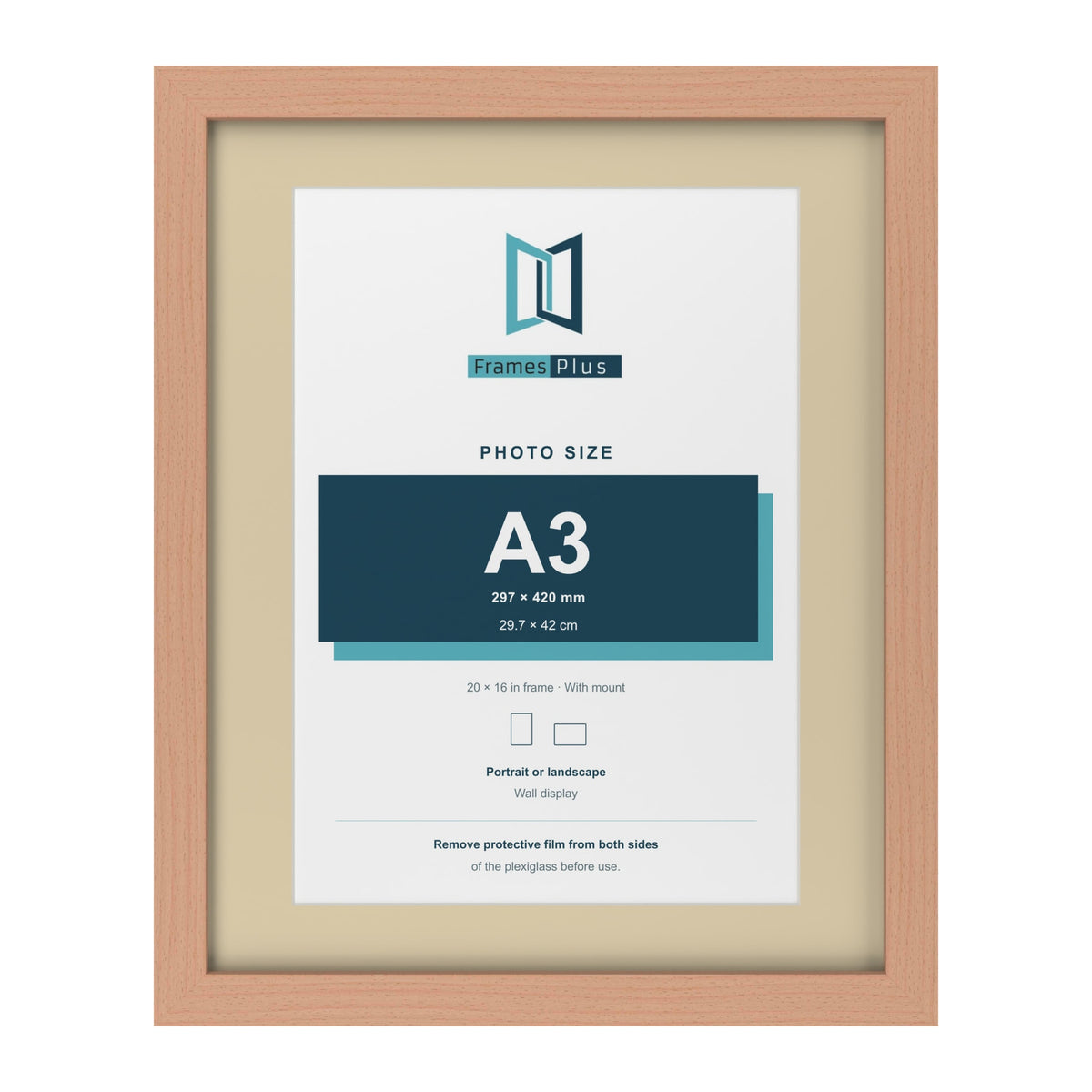 Beech 20 x 16 inch picture frame with an ivory mount for an A3 photo