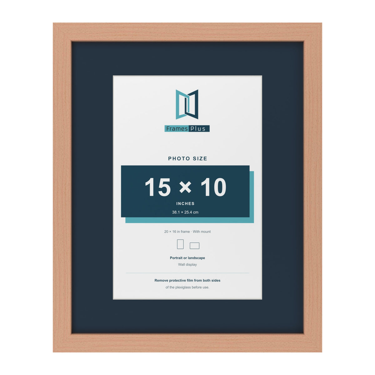 Beech 20 x 16 inch picture frame with a Pacific Blue mount for a 15 x 10 inch photo