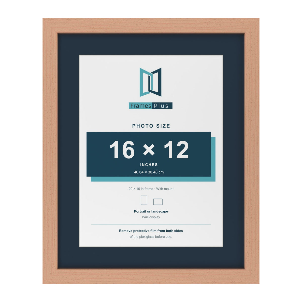 Beech 20 x 16 inch picture frame with a Pacific Blue mount for a 16 x 12 inch photo