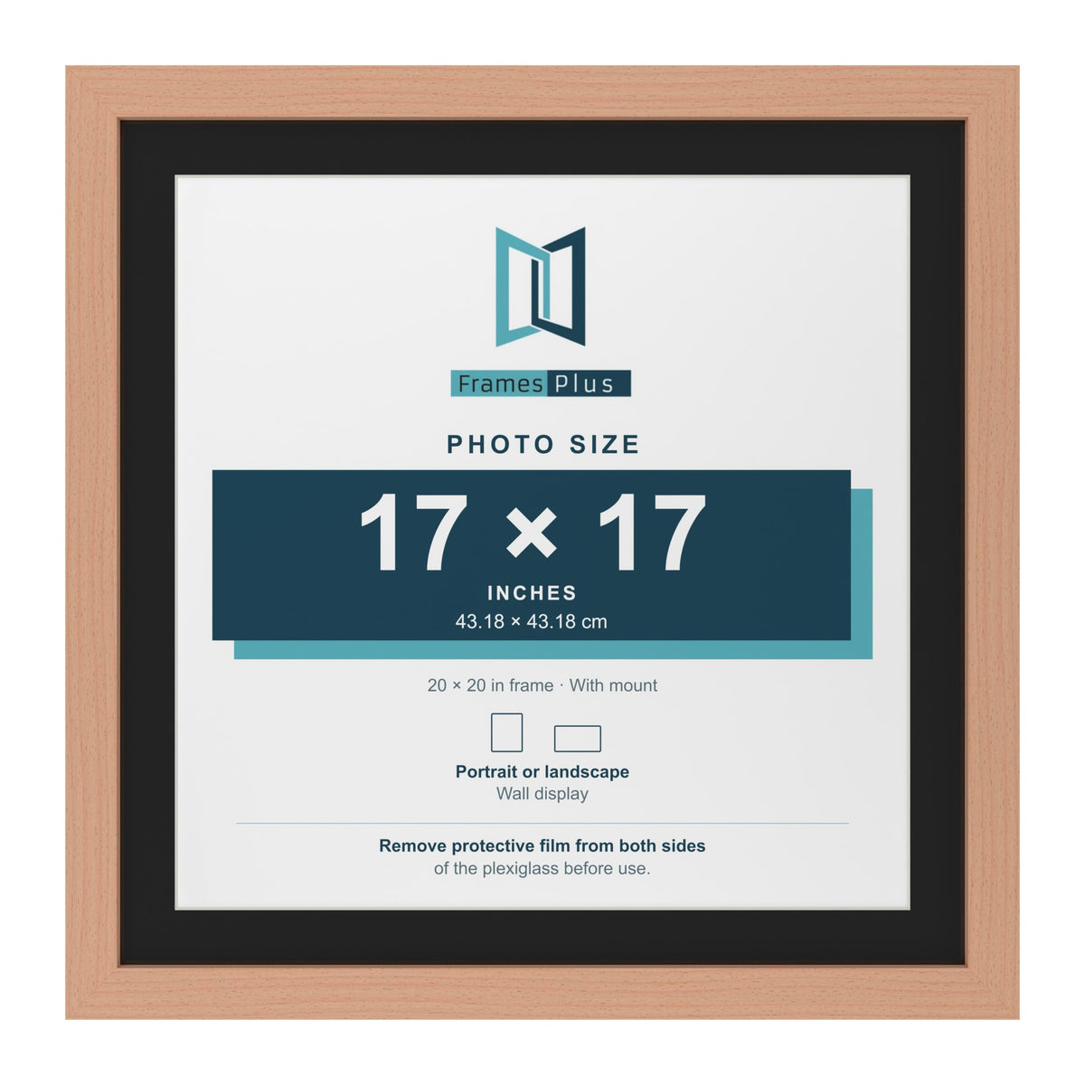 Beech 20 x 20 inch picture frame with a black mount for a 17 x 17 inch photo