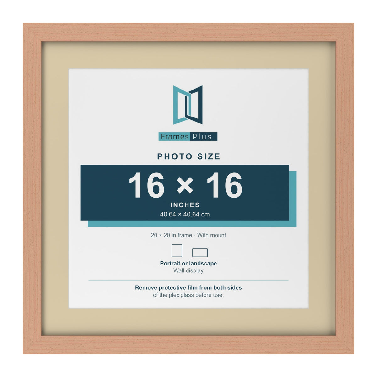 Beech 20 x 20 inch picture frame with an ivory mount for a 16 x 16 inch photo