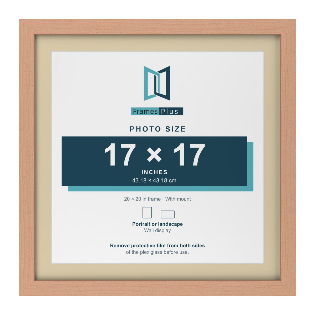 Beech 20 x 20 inch picture frame with an ivory mount for a 17 x 17 inch photo