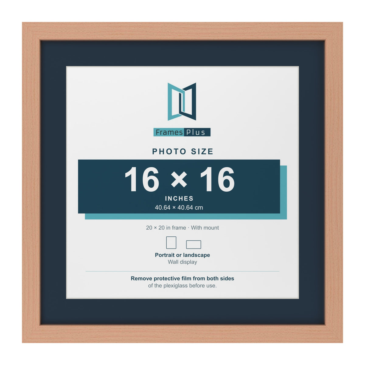 Beech 20 x 20 inch picture frame with a Pacific Blue mount for a 16 x 16 inch photo