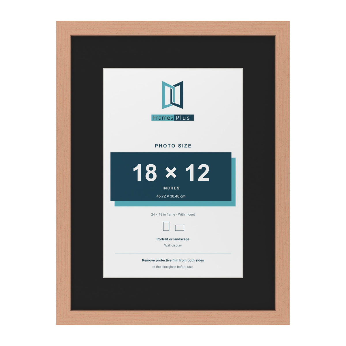 Beech 24 x 18 inch picture frame with a black mount for an 18 x 12 inch photo