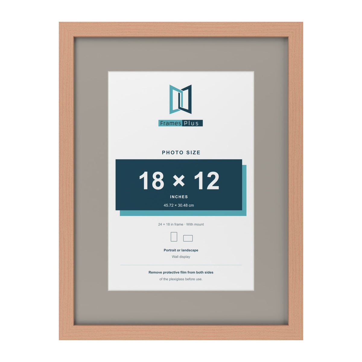 Beech 24 x 18 inch picture frame with a Dawn Grey mount for an 18 x 12 inch photo