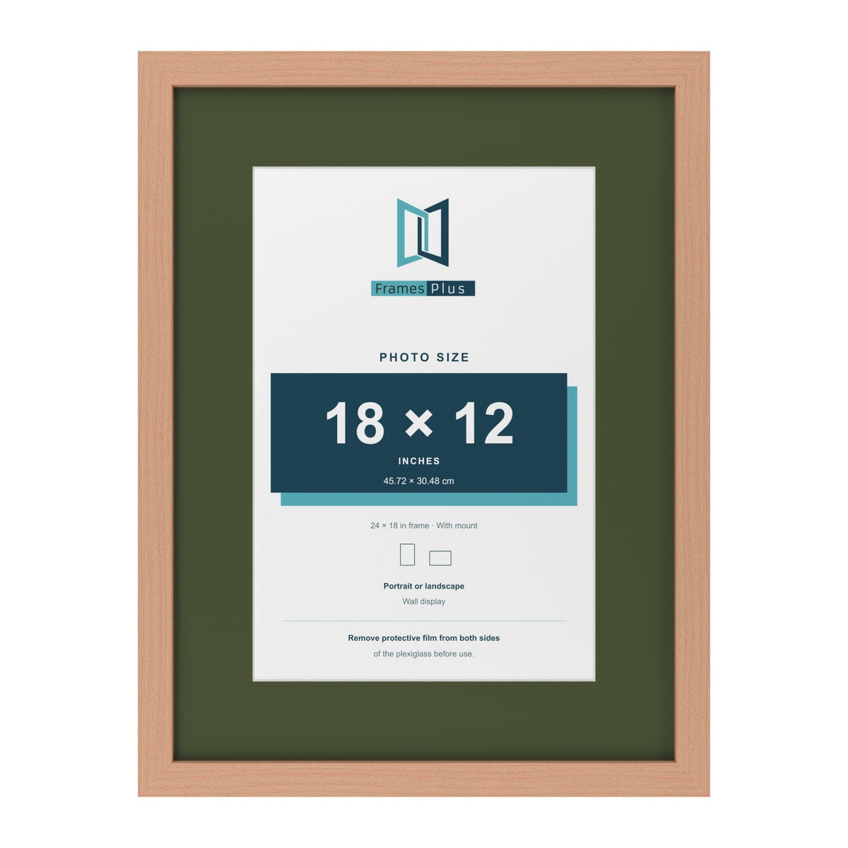 Beech 24 x 18 inch picture frame with a green mount for an 18 x 12 inch photo