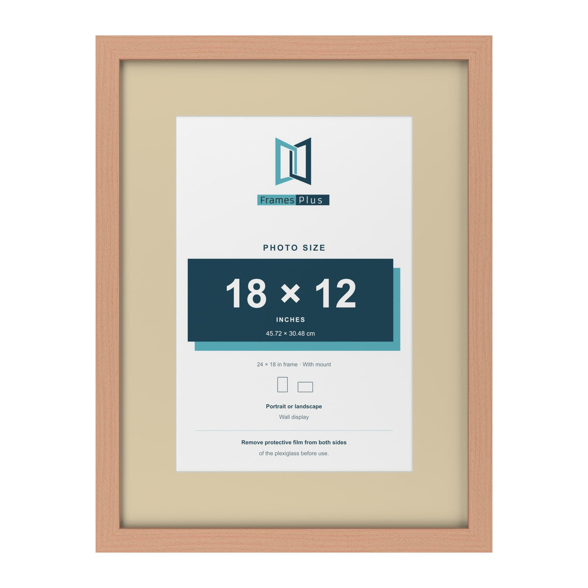 Beech 24 x 18 inch picture frame with an ivory mount for an 18 x 12 inch photo