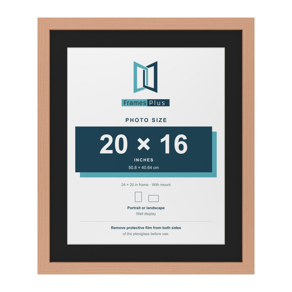 Beech 24 x 20 inch picture frame with a black mount for a 20 x 16 inch photo