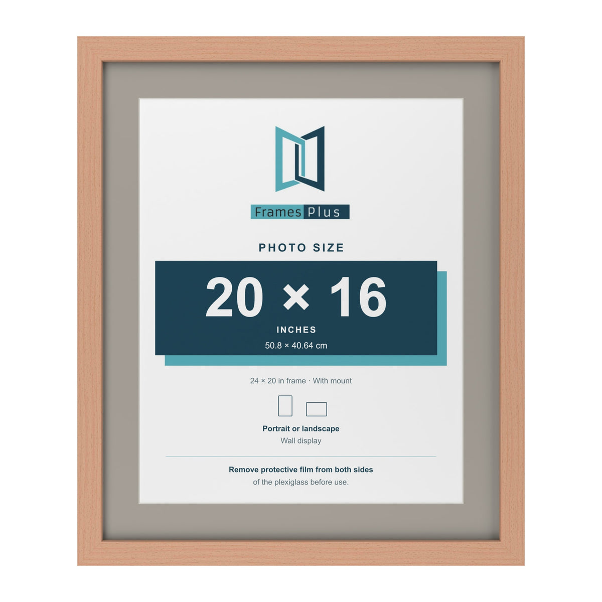 Beech 24 x 20 inch picture frame with a Dawn Grey mount for a 20 x 16 inch photo