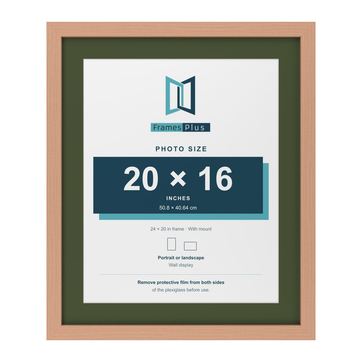 Beech 24 x 20 inch picture frame with a green mount for a 20 x 16 inch photo