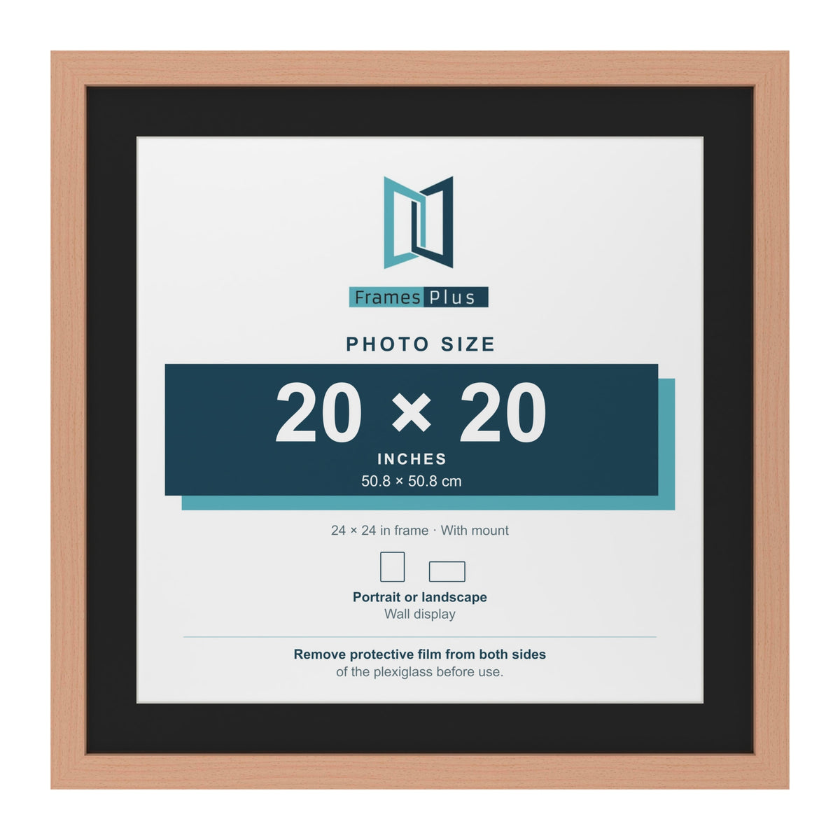 Beech 24 x 24 inch picture frame with a black mount for a 20 x 20 inch photo