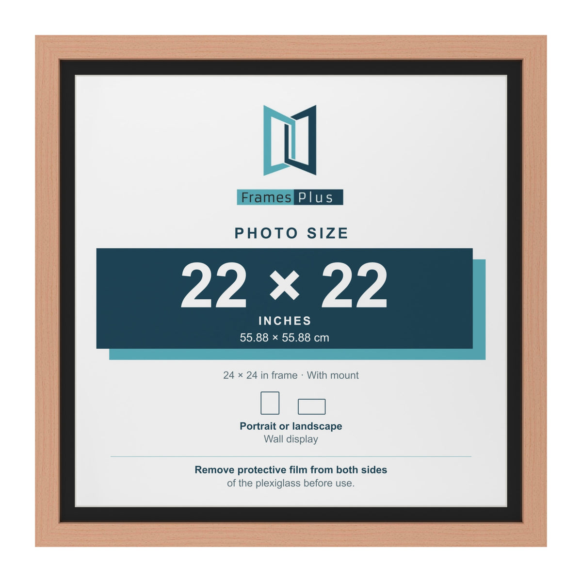 Beech 24 x 24 inch picture frame with a black mount for a 22 x 22 inch photo