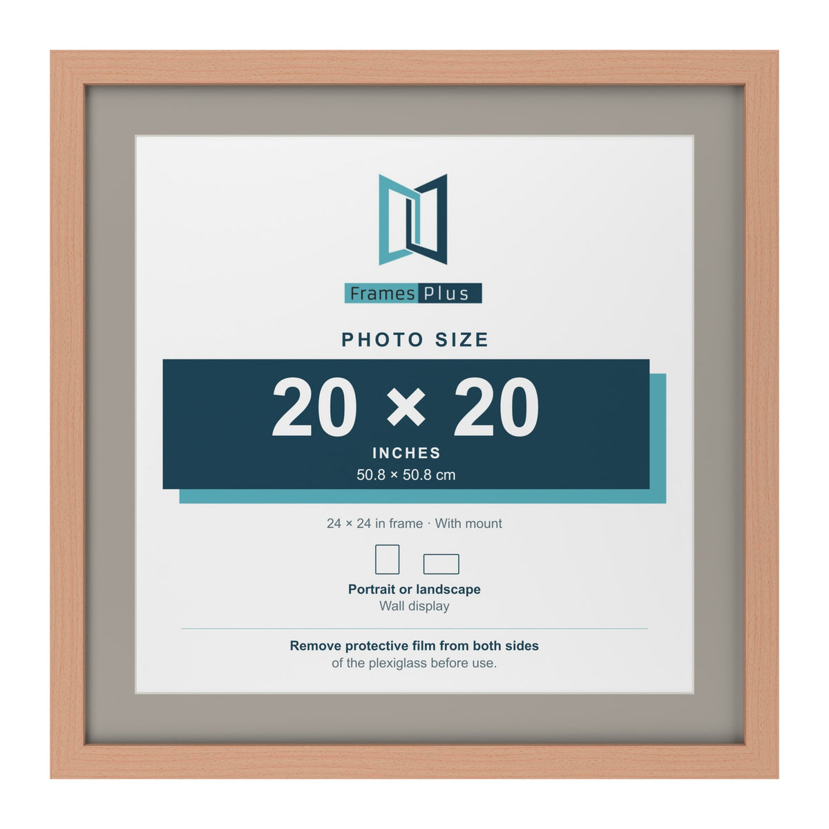 Beech 24 x 24 inch picture frame with a Dawn Grey mount for a 20 x 20 inch photo