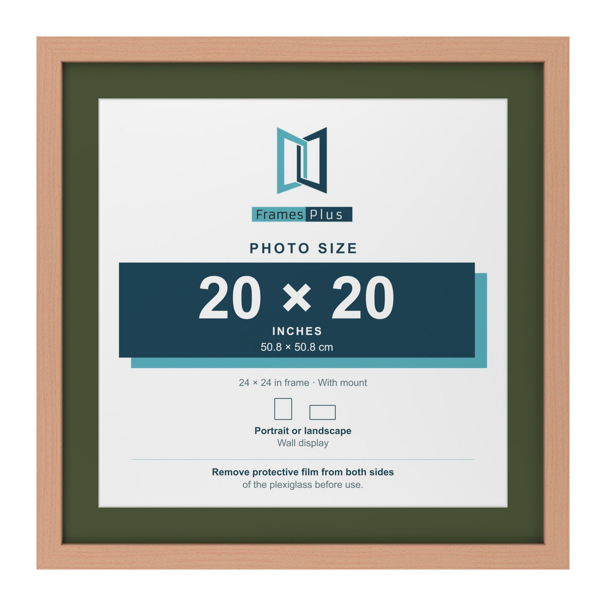Beech 24 x 24 inch picture frame with a green mount for a 20 x 20 inch photo