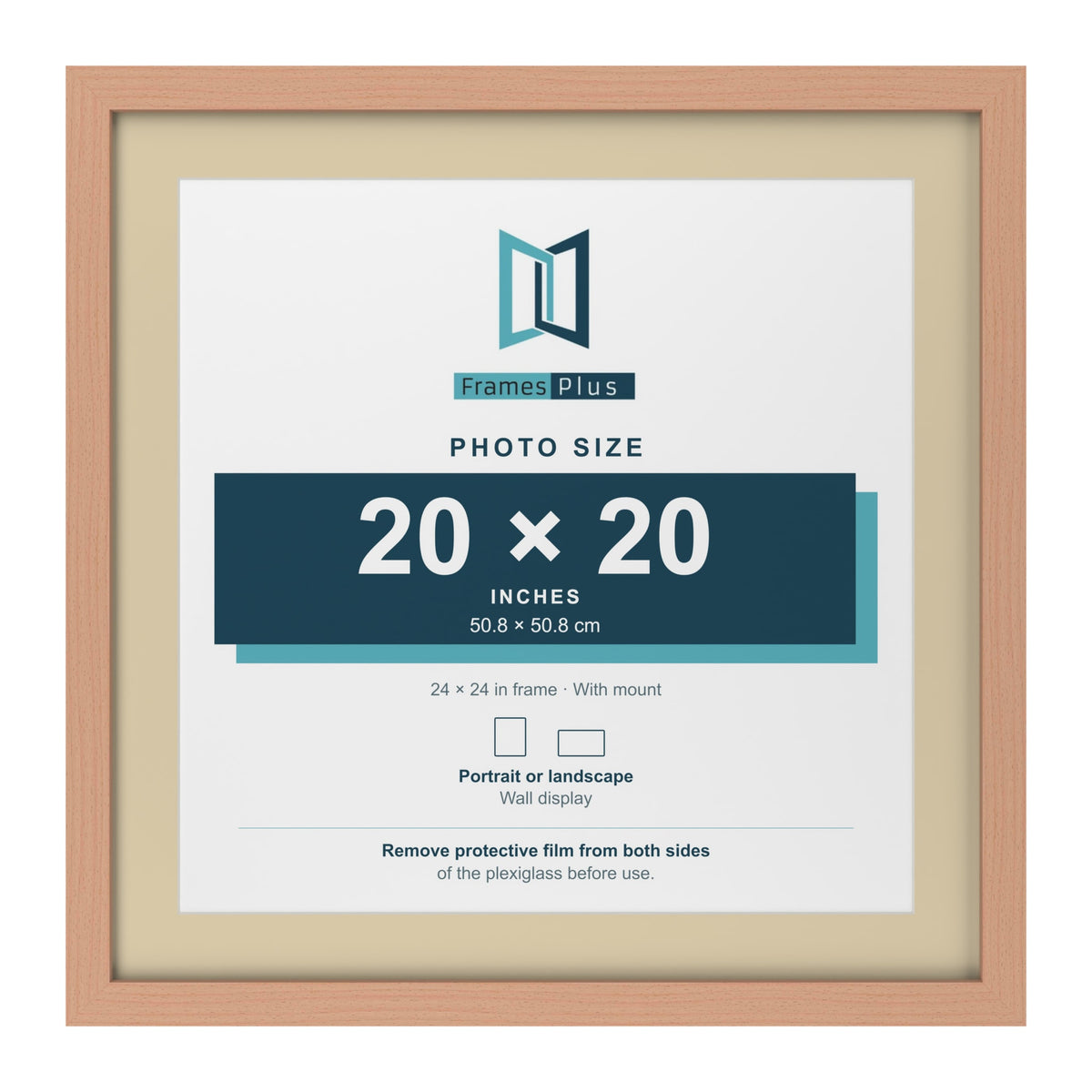 Beech 24 x 24 inch picture frame with an ivory mount for a 20 x 20 inch photo