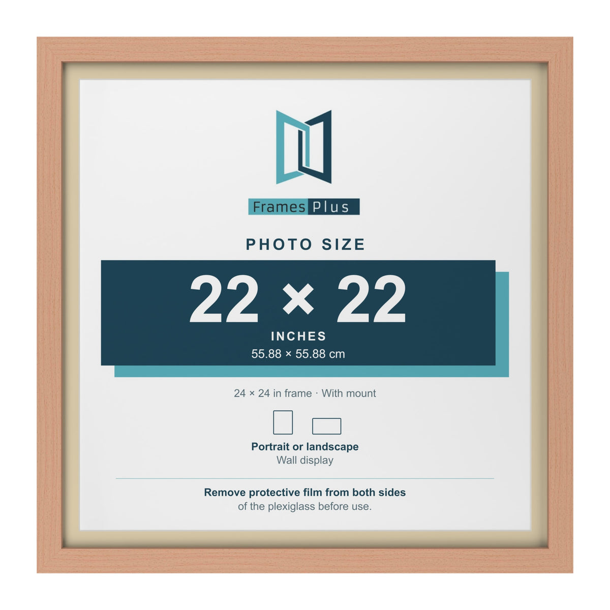 Beech 24 x 24 inch picture frame with an ivory mount for a 22 x 22 inch photo