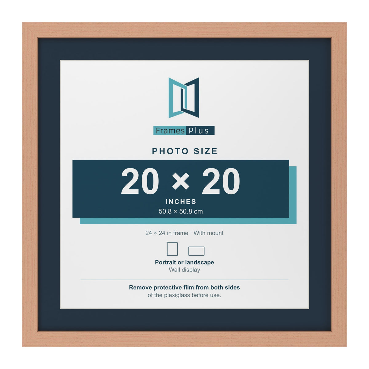 Beech 24 x 24 inch picture frame with a Pacific Blue mount for a 20 x 20 inch photo
