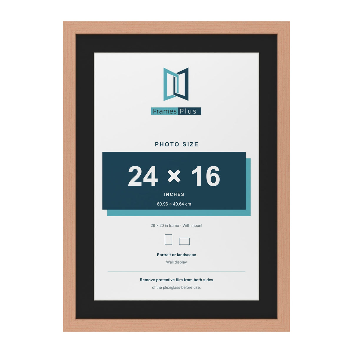 Beech 28 x 20 inch picture frame with a black mount for a 24 x 16 inch photo