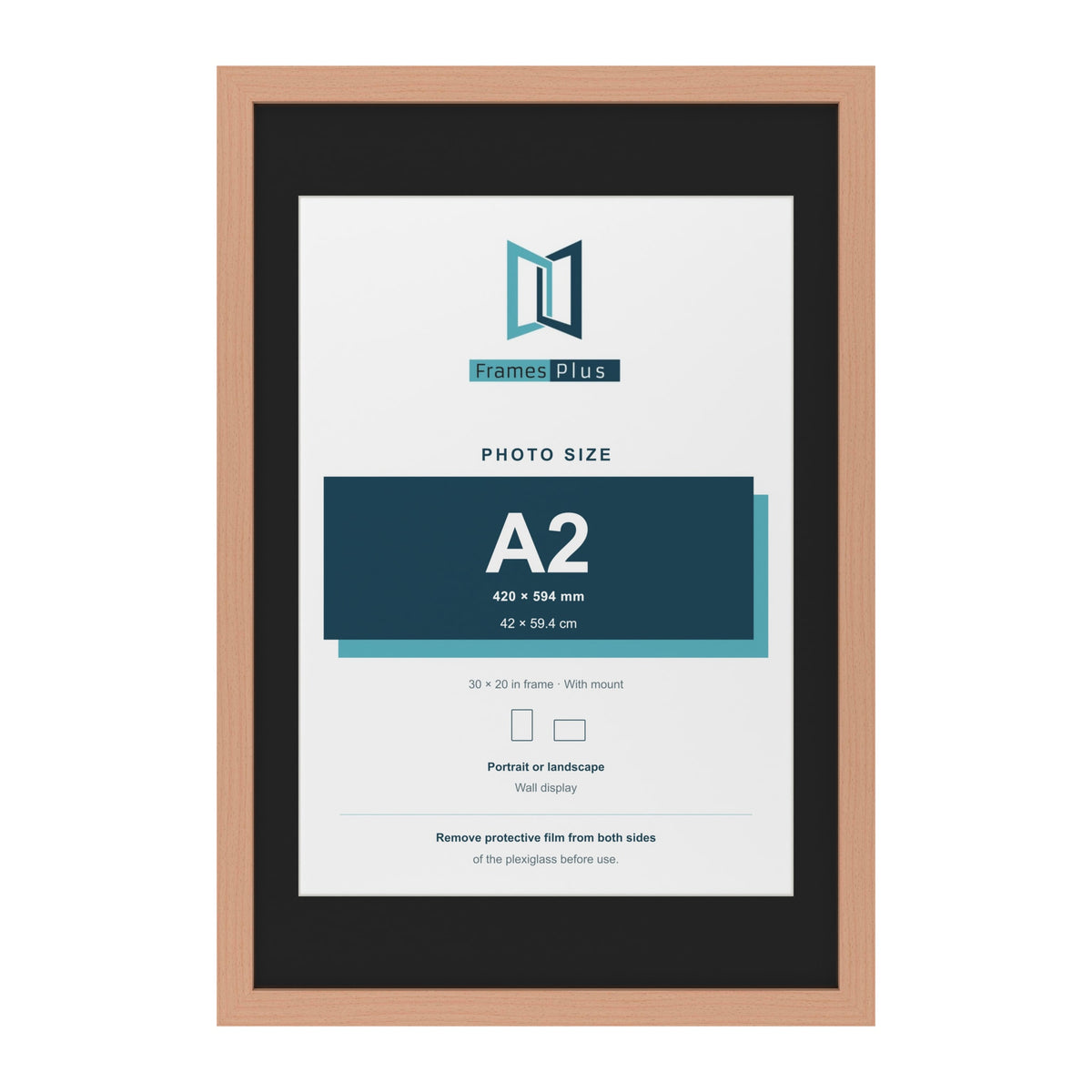 Beech 30 x 20 inch picture frame with a black mount for an A2 photo